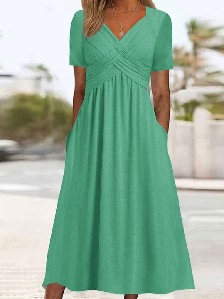 ISLA™ Cross-Pleat Midi Dress
