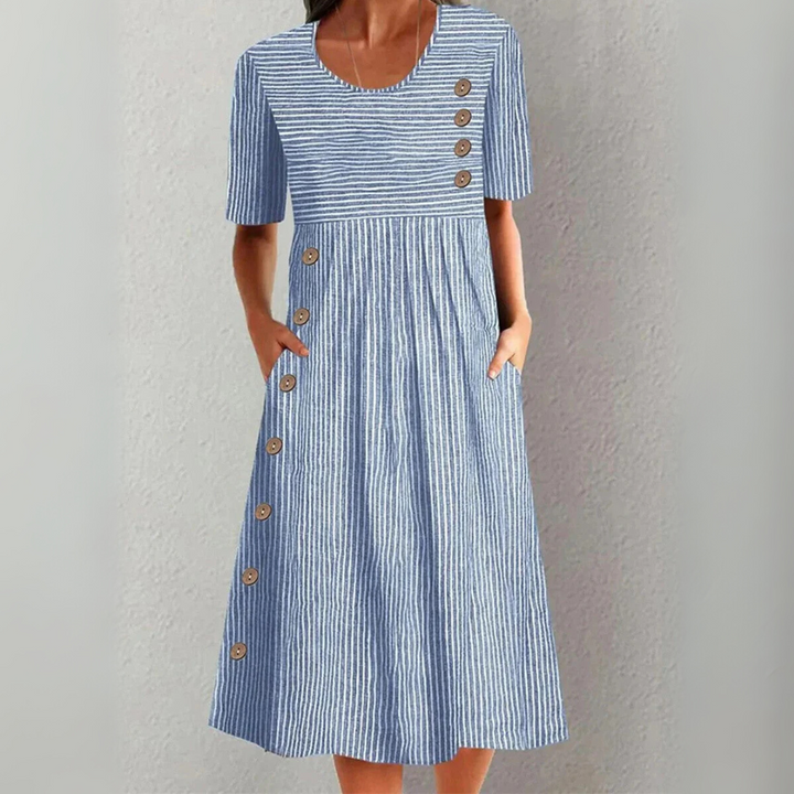 Marisea™ Button Stripe Midi Dress