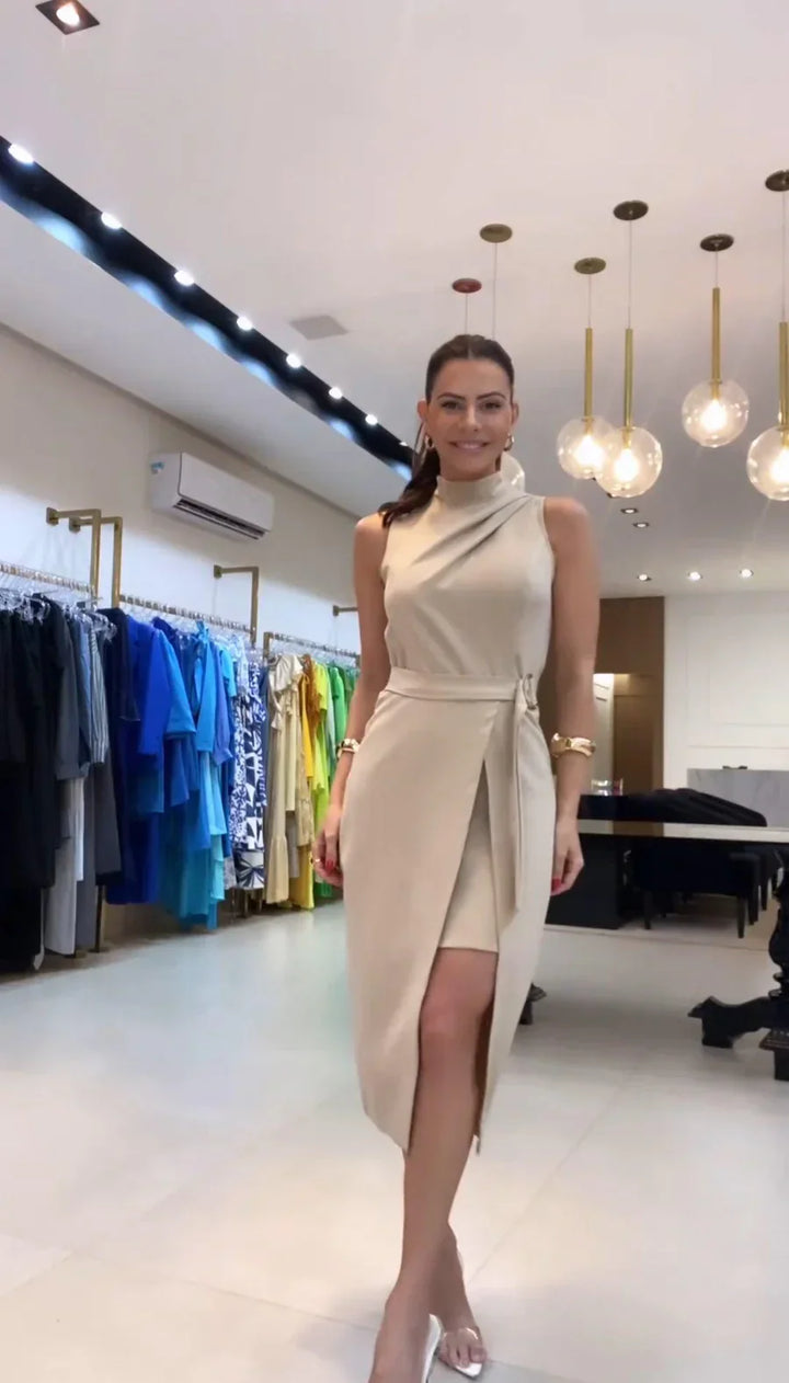 CARA™ Drape Neck Midi Dress