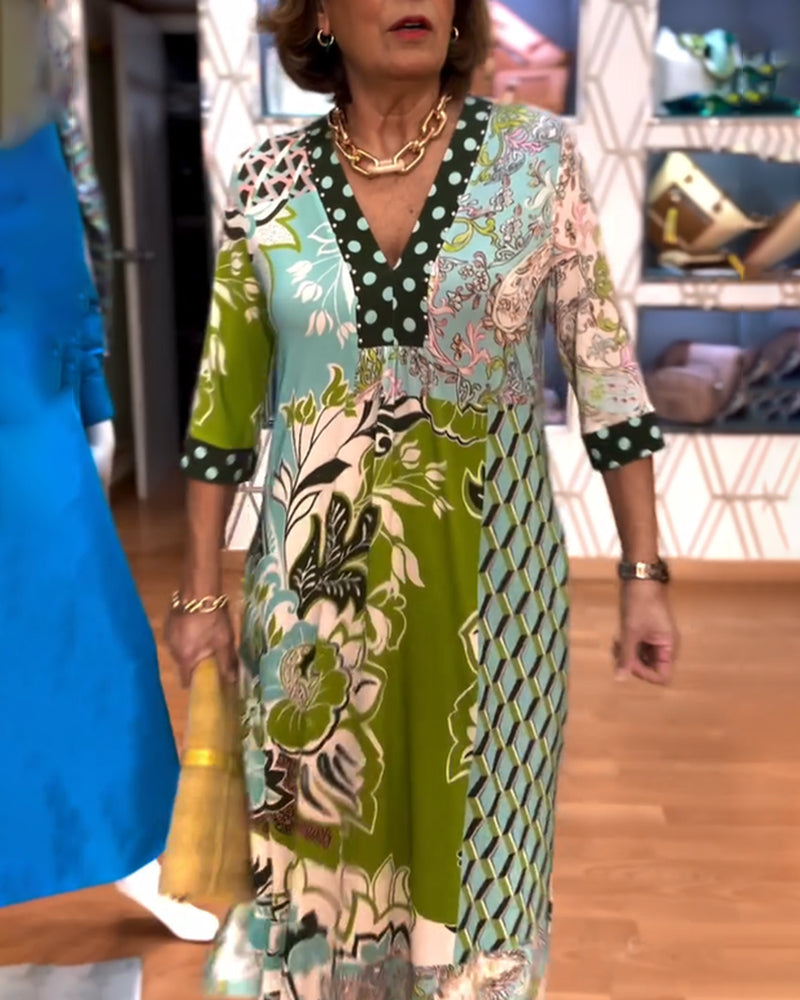 Lorraine™ Retro Patchwork Midi Dress