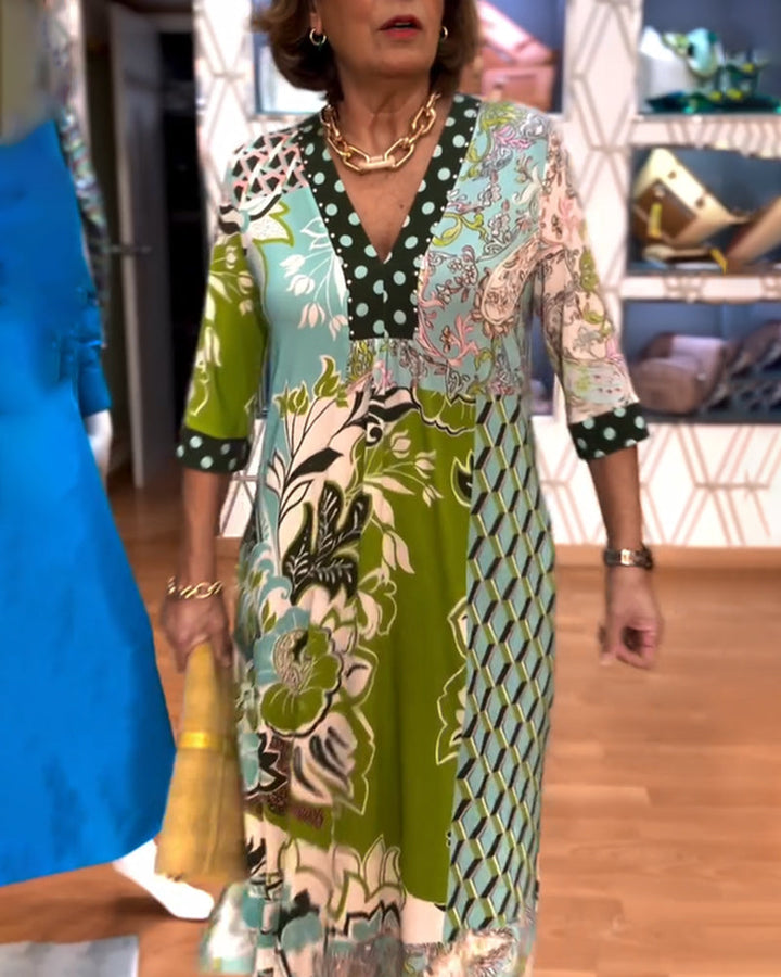 Lorraine™ Retro Patchwork Midi Dress