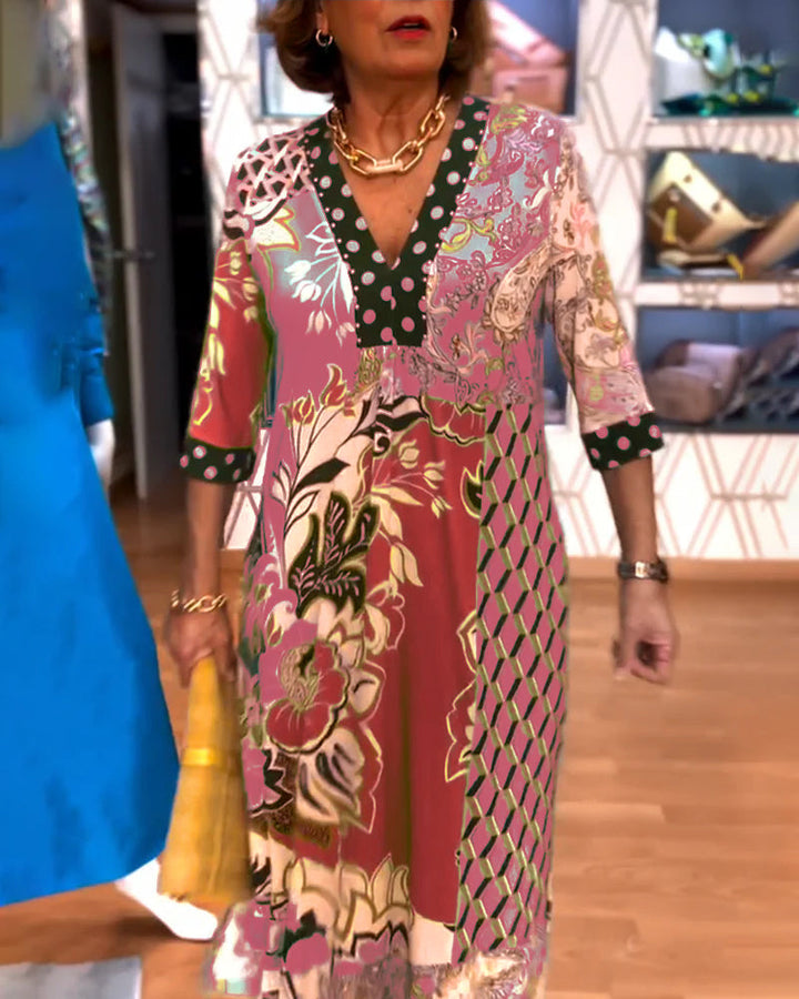 Lorraine™ Retro Patchwork Midi Dress