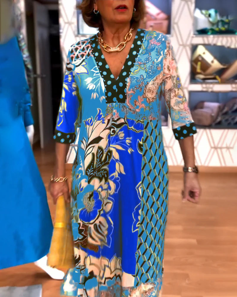 Lorraine™ Retro Patchwork Midi Dress