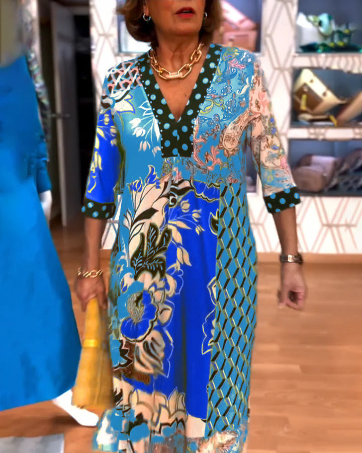 Lorraine™ Retro Patchwork Midi Dress